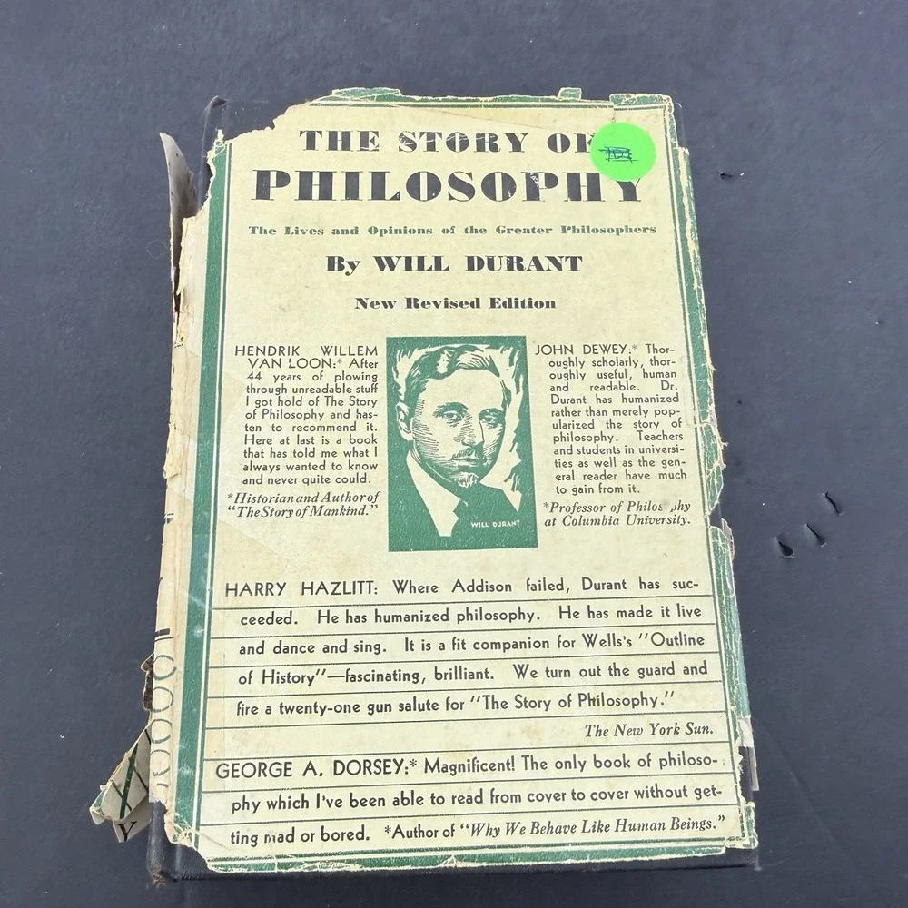 The Story of Philosophy By Will Durant Hardcover Book Vintage 1927 1st Ed DJ